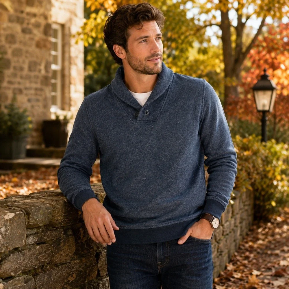 Banana Republic Men's M Blue Shawl Collar Pullover Sweatshirt Sweater Fall